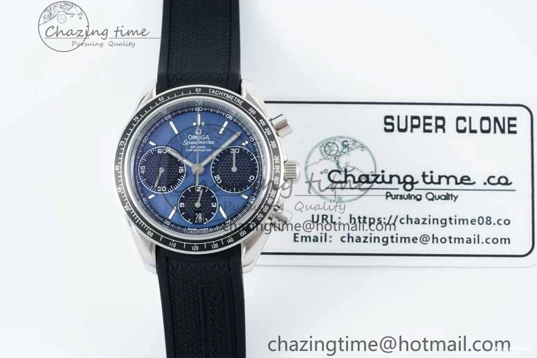 0226 SportInspired Speedmaster Racing Master SS HKF Best Edition Blue Black Dial on Black Rubber Strap A 7817